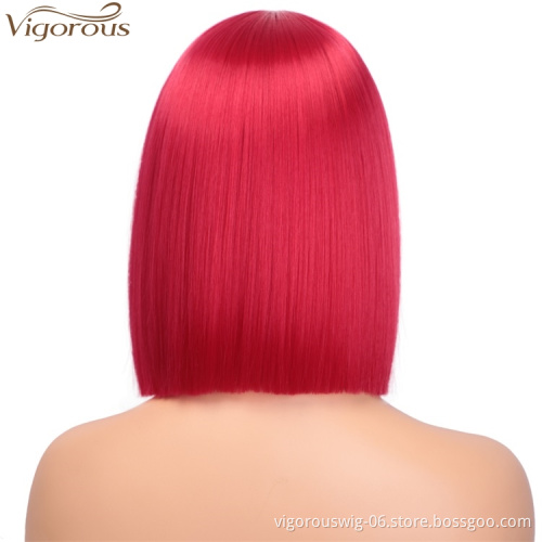 Vigorous Red Bob Wig Synthetic Straight Hair Wig for Women Middle Part Colorful Bob Wigs for Party & Cosplay Use